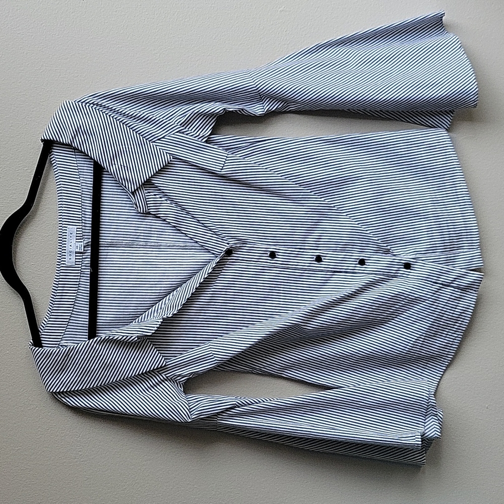Blue and White Striped Off The Shoulder Button Up Blouse